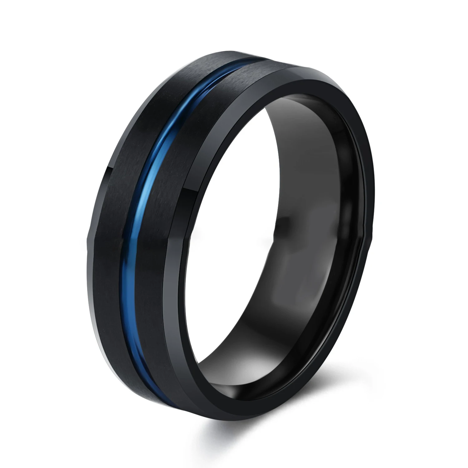 

Hot Sale 8mm Men's Black Tungsten Carbide Wedding Bands Ring Fluted Blue Tungsten Steel Rings