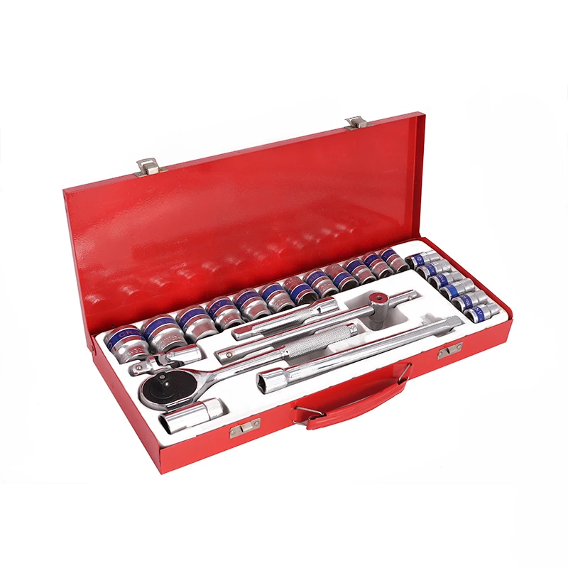 

JUMLE 24pc 1/2 Inch 24Teeth Drive Red Or Blue Coded Marking Rotator Ratchet Wrench Hex High Polished Socket Tool Set In Iron Box