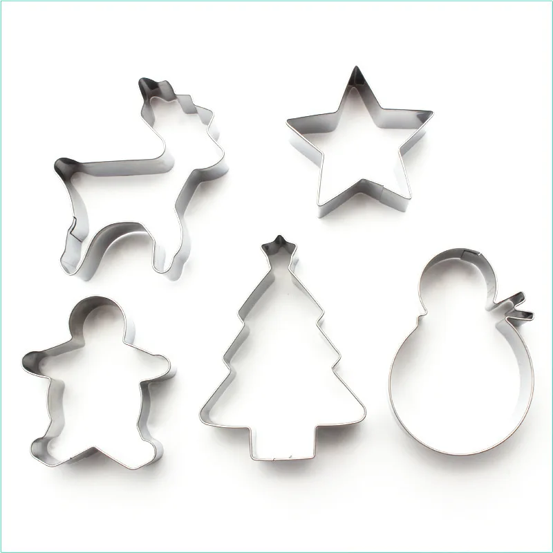 

5Pcs/set Custom Food Grade Stainless Steel DIY Cookie Cutter Christmas Tree Deer Shape Cookie Molds, Silver