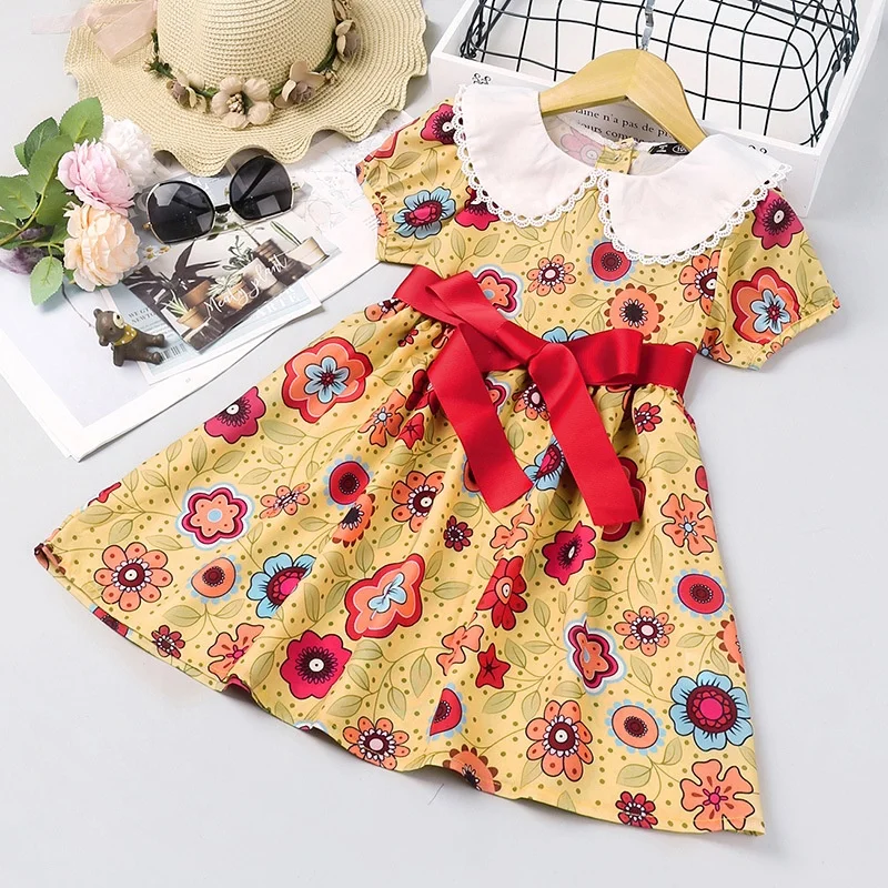 

Summer Kids Girls New Short Sleeve Floral Princess Dress Fashion Baby Cotton Cute Clothing, As pic shows, we can according to your request also