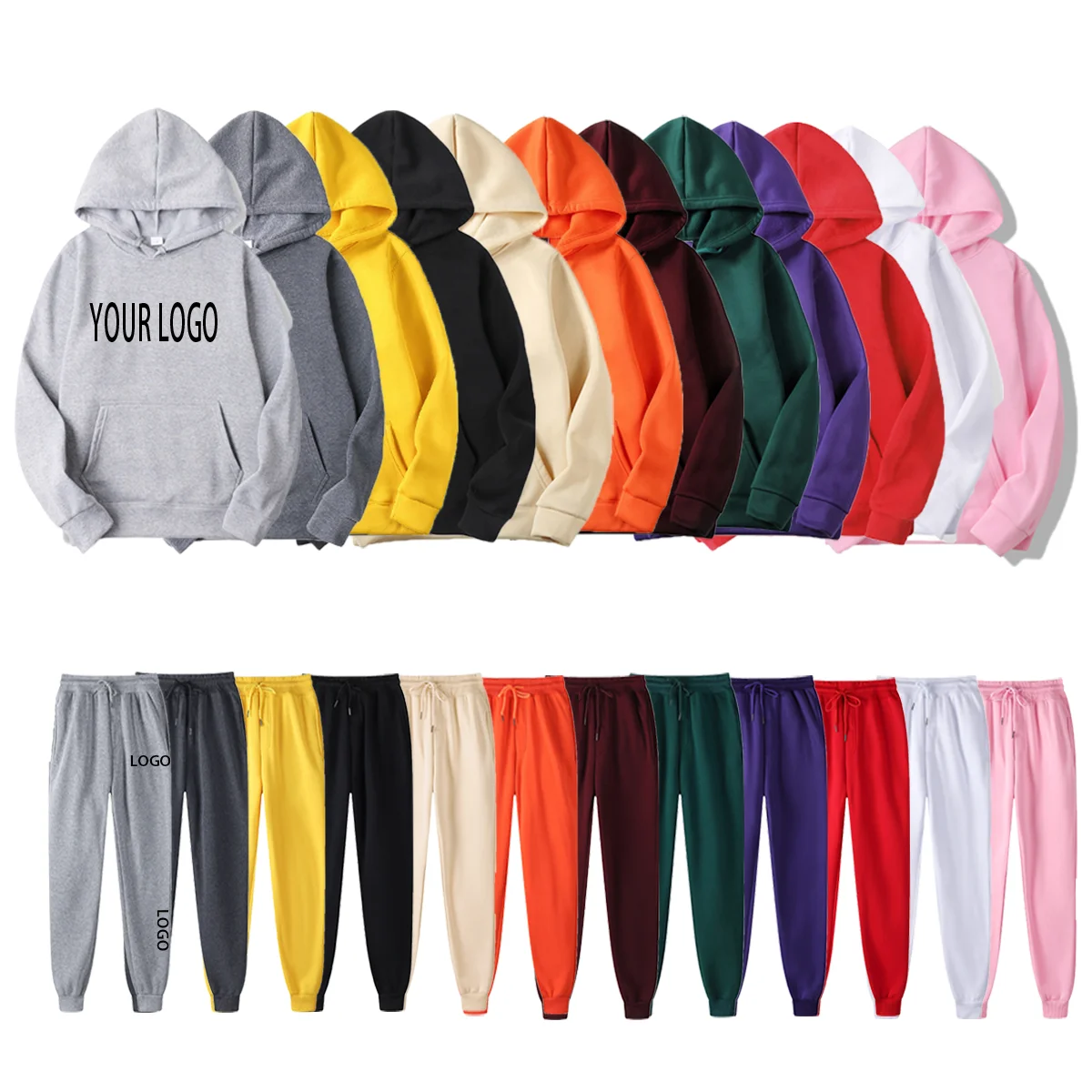 

custom 100%cotton mens pullover oversize hoodies set men tracksuit sweatshirts men's hoodies set, Pink