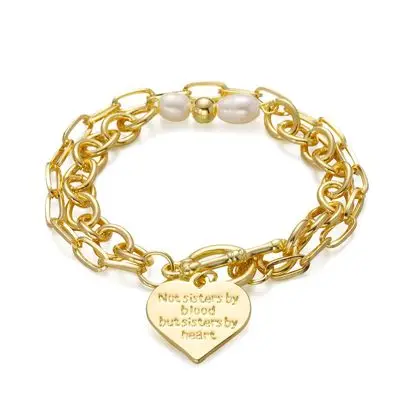 

Romantic Gold Plated Cross Chain Heart Charm Bracelets Double Layers OT Buckle Letter Heart Bracelet For Girlfriend