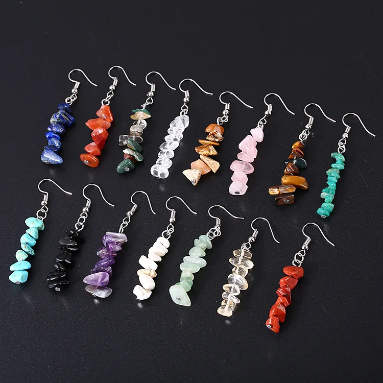 

Natural Crystal Stone beaded earrings multicolor stones Tassel hook earrings