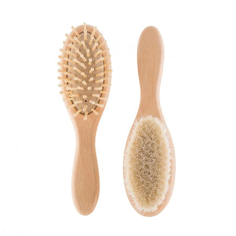 

pomperfect air cushion baby wooden hair brush and comb with natural goat hair