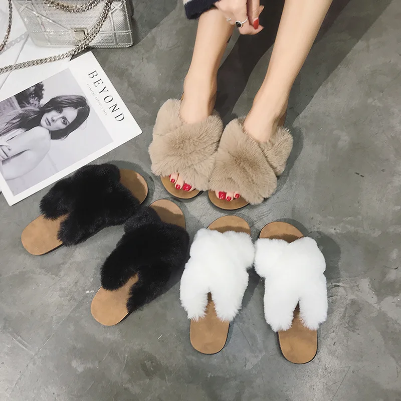 

Fluffy Cross Strap Fashion Winter Slippers For Women Beautiful Ladies Female Girls Slippers and Sandals Shoes Fur Outdoor Rubber, Colors