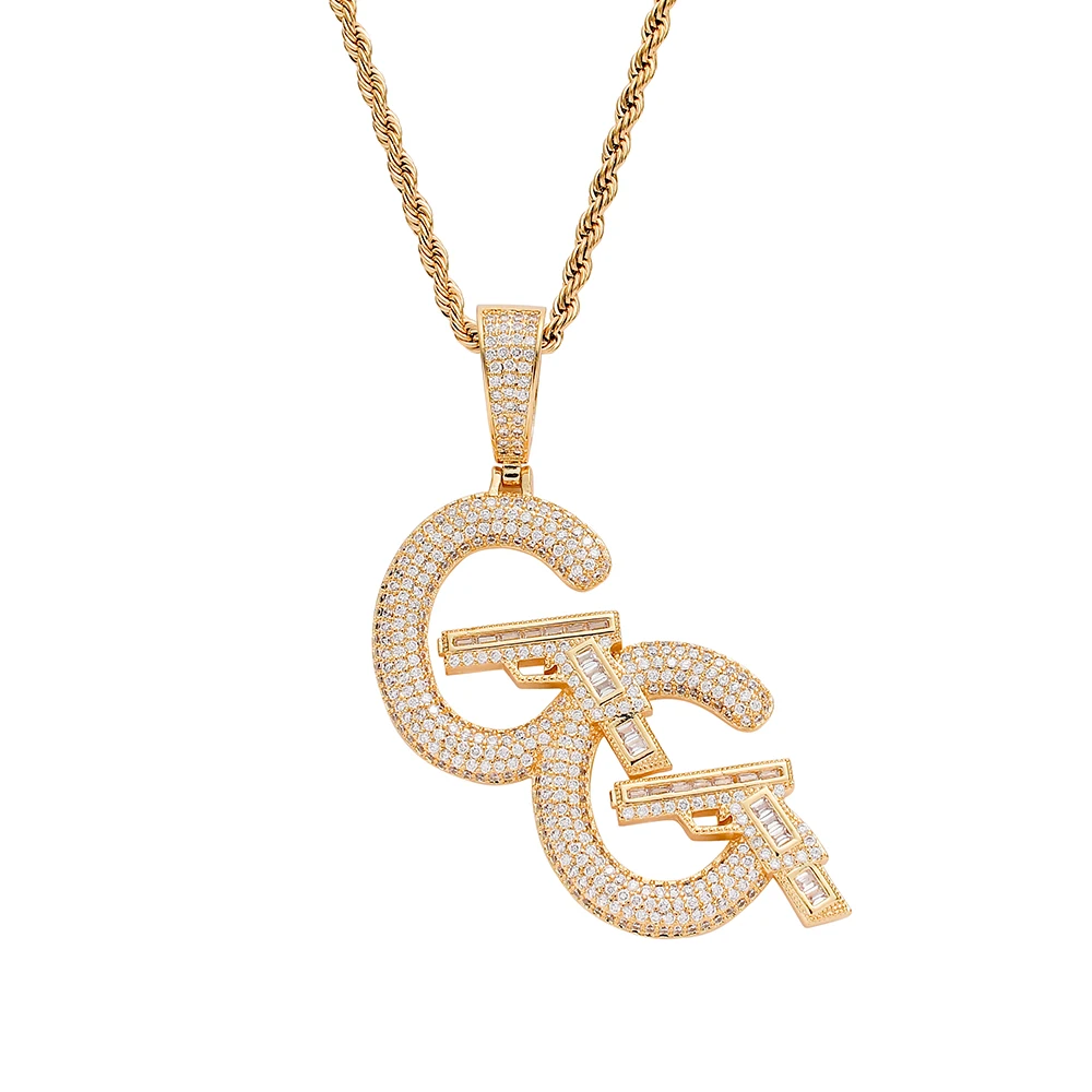 

TUNKALL CN281 Bling bling Letters Pendant Brass Micro pave with CZ stones Necklace Hip Hop Jewelry for men and women