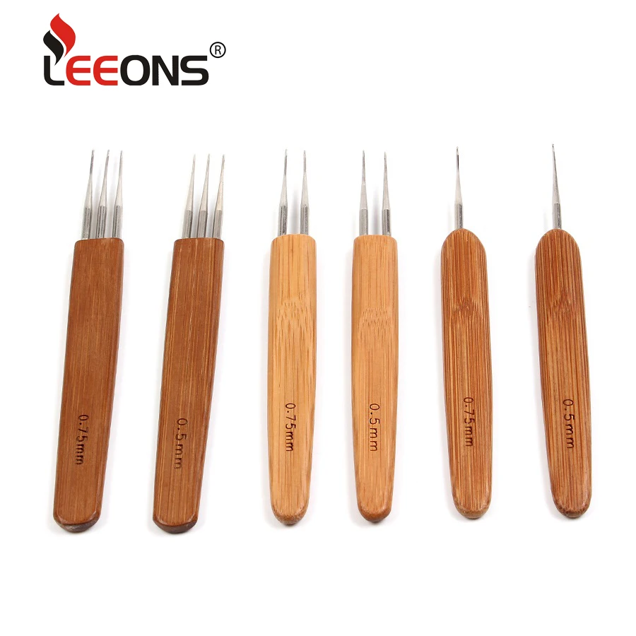 

Leeons Wholesale Stainless Steel Needle Bamboo Handle Dreadlock Tool Crochet Hooks For Making Hair Extension Dread locks