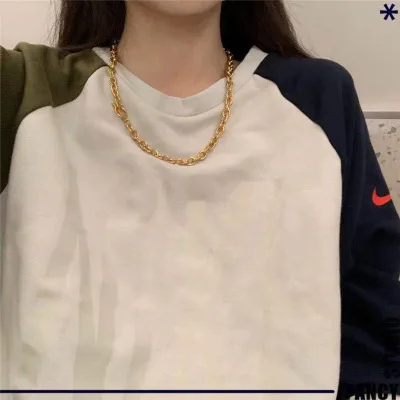 

INS New Trend Hip Hops Accessories Golden Metal Chunky Chain Necklaces OT Buckle Link Chain Necklaces