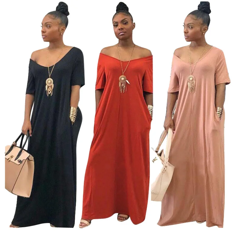 

New hot women solid casual loose long maxi dress