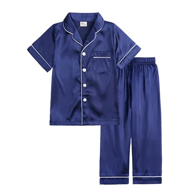 

Boys Pajamas Set Summer Short Sleeve Children's Sleepwear Set Silk Boy Pyjamas Sets for Kids, Navy, pink, black, or customized color