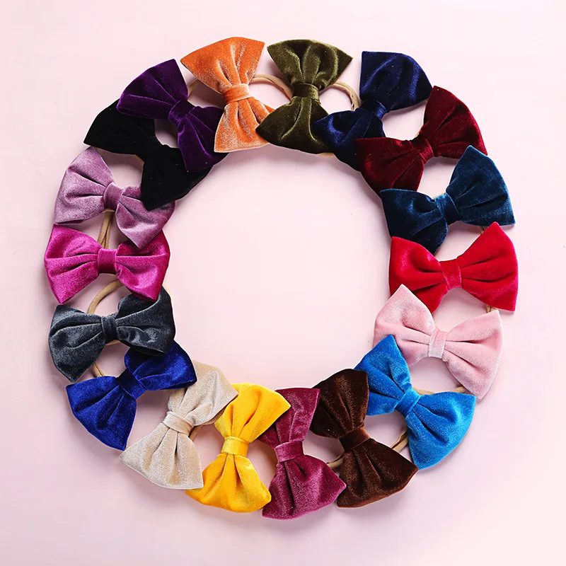 

Wholesales Baby Bowknot velvet hairband Butterfly Winter big bow Headbands Hair Bows Christmas Children Accessories, Picture