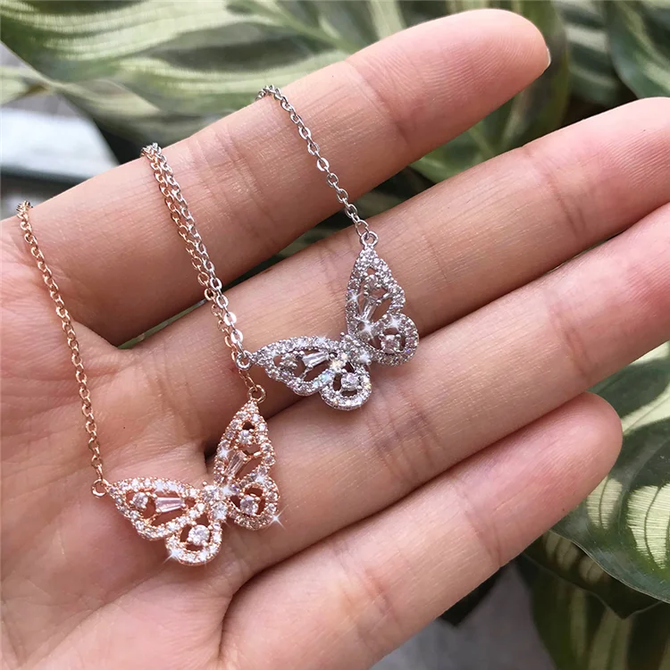 

Best Selling high quality brass zircon bling Butterfly Necklaces For Women