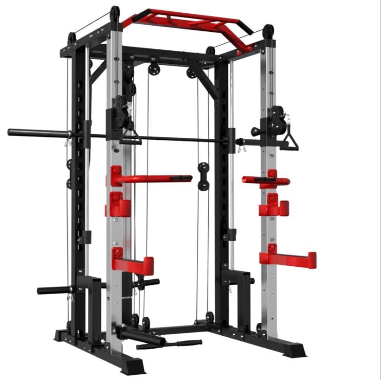 

Commercial fitness gym multi Functional Trainer smith machine squat rack for home, Black+red