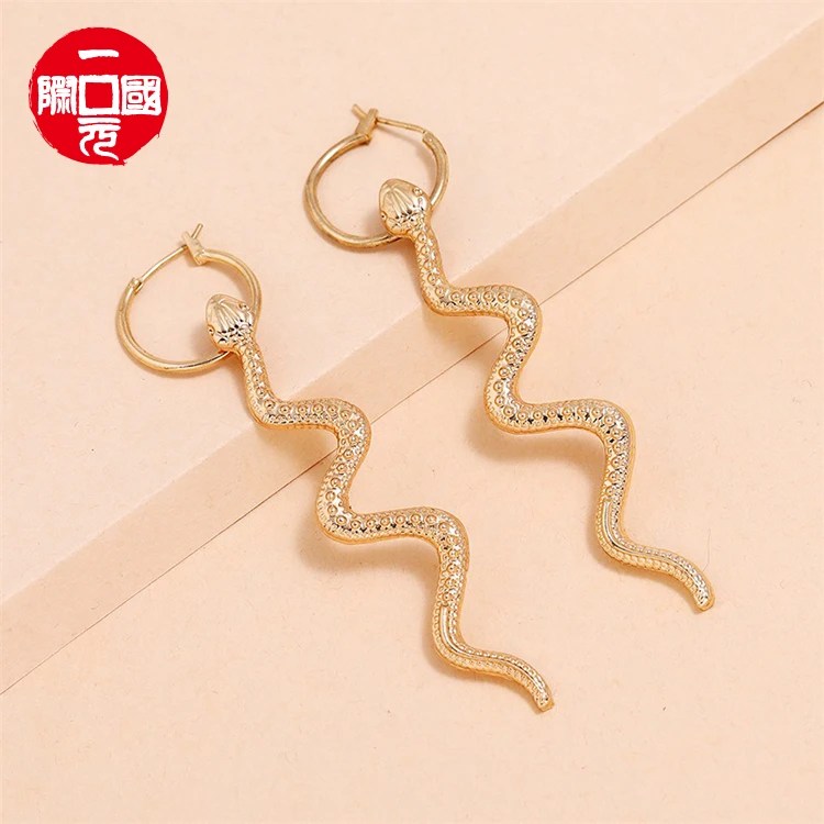 

Fashion temperament long snake earrings round earrings snake earrings