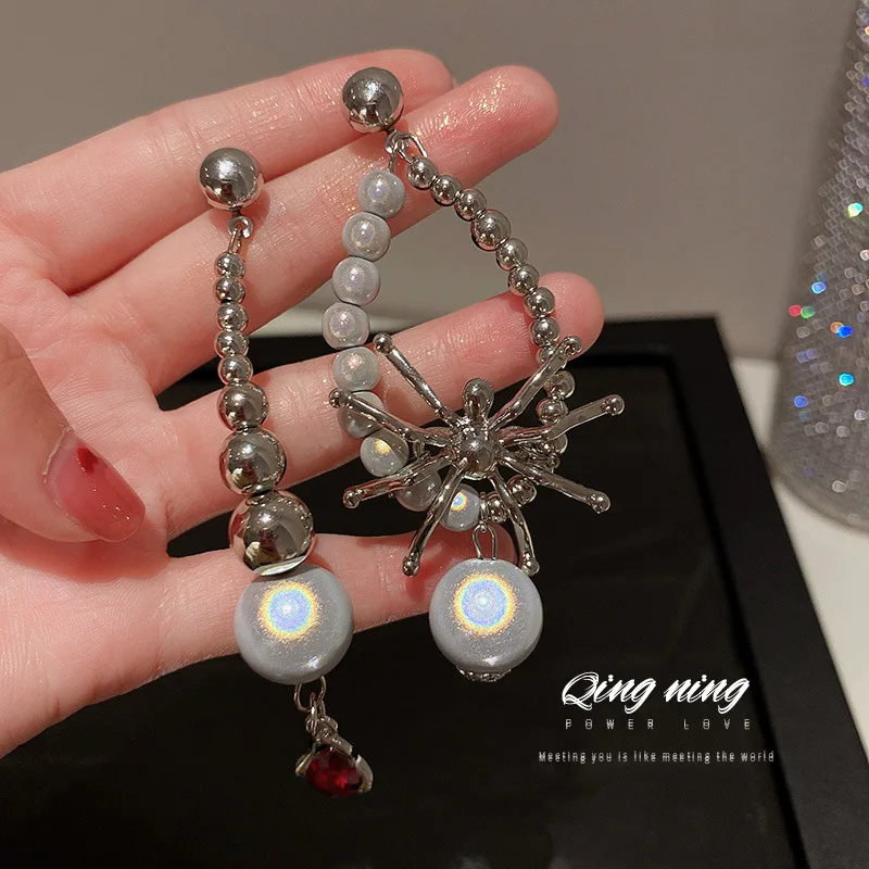 

new statement pearl drop spider earrings crystal
