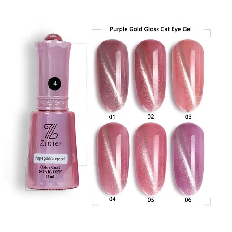 

Queen Shining New Glitter Purple Gold Cat Eye Nail Gel Polish Magnetic Private Label Nail Art Factory, 6 colors