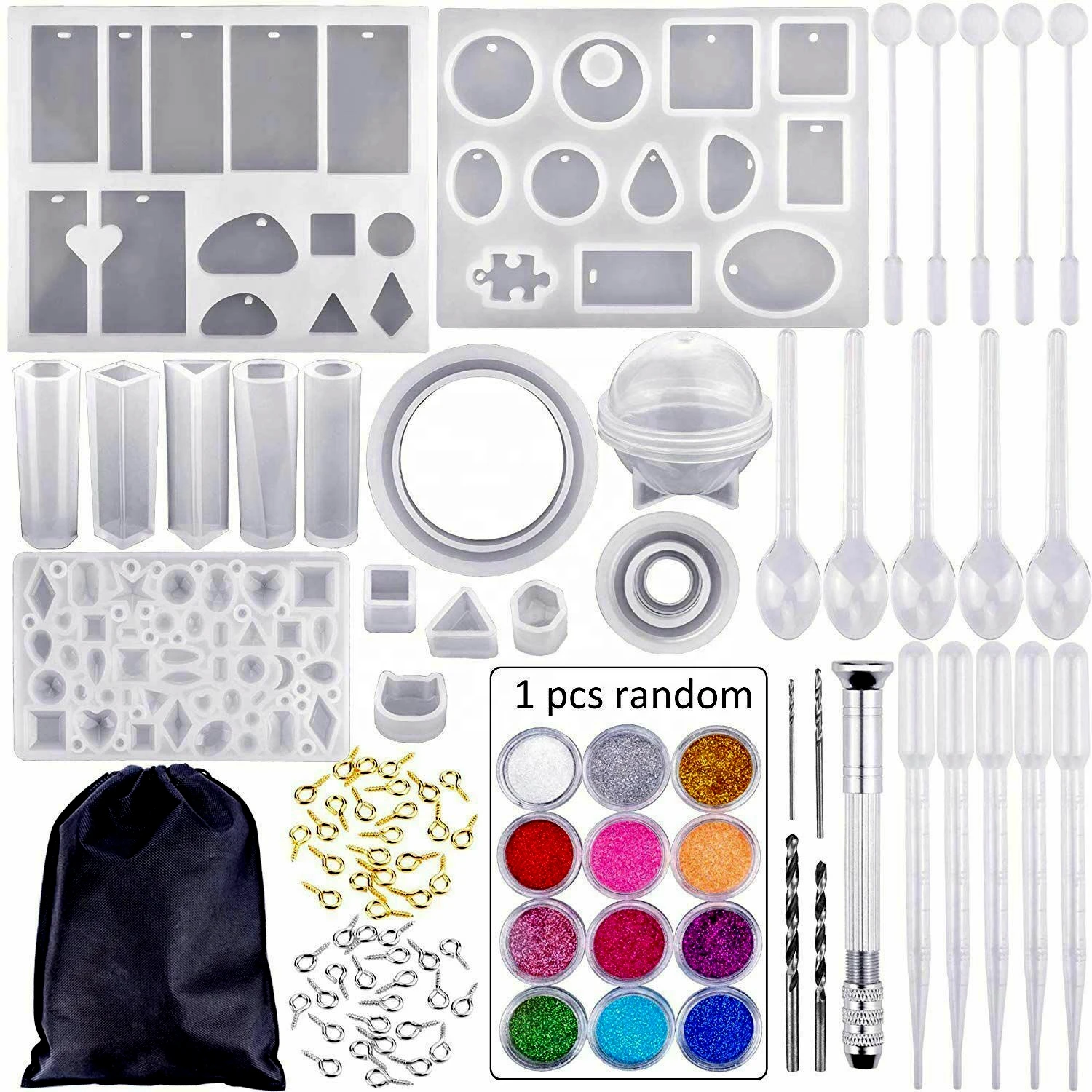 

DIY Clay Epoxy Resin Casting Molds And Tools Set Silicone Mold For Resin Silicone uv Resin With A Black Storage Bag For Jewelry, White