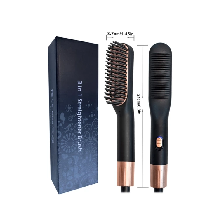 

Hot selling electric Straight hair comb 3 kinds of light source care hair straightener brush, Black, color can be customized