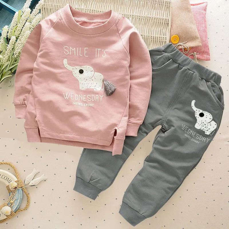 

2021 top selling kids clothing sets girls elephant cartoon pullover baby girls clothing sets clothes autumn girls clothing sets