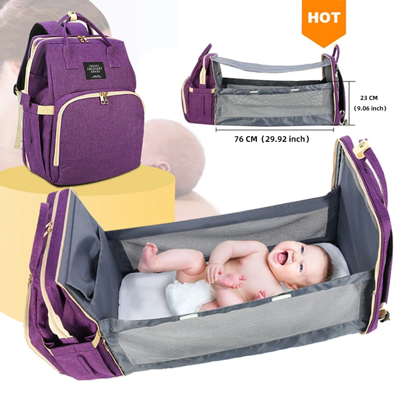 

Multifunctional USB Baby Travel Mommy Diapers Backpacks Nappy Changing Bag Crib backpack Baby Diaper Bags With Bed, Customized colors