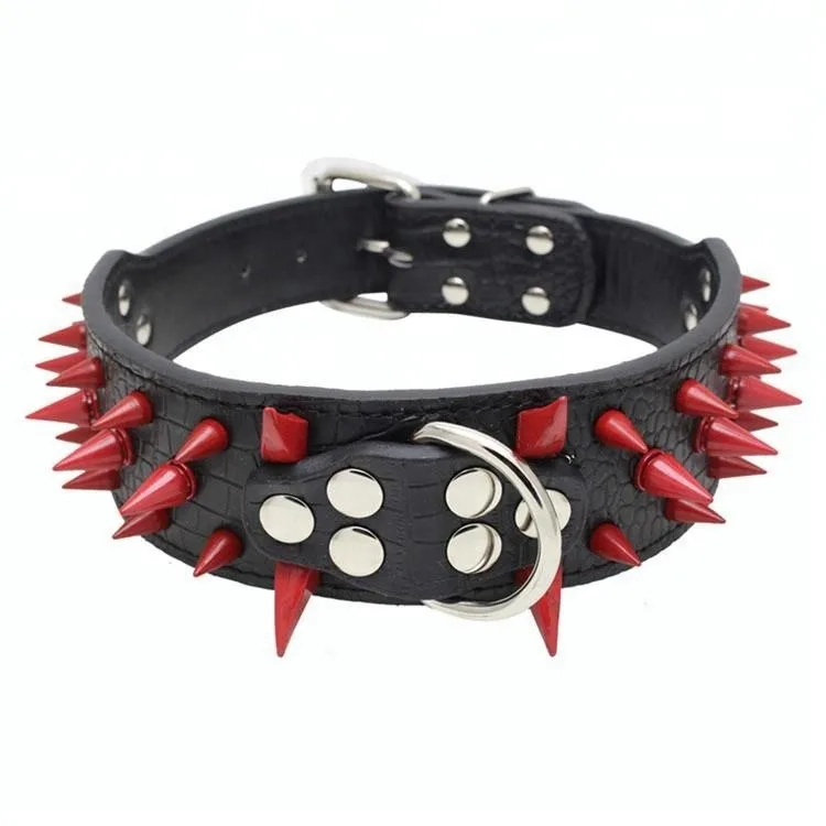 

Red Spikes Dog Collar Punk Spiked Leather Dog Collars Pet Accessories, More colours for your choice