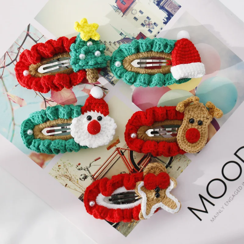 

Handmade Crochet Hair Clip Cartoon Hair Pins for Kids Christmas Hair Clip