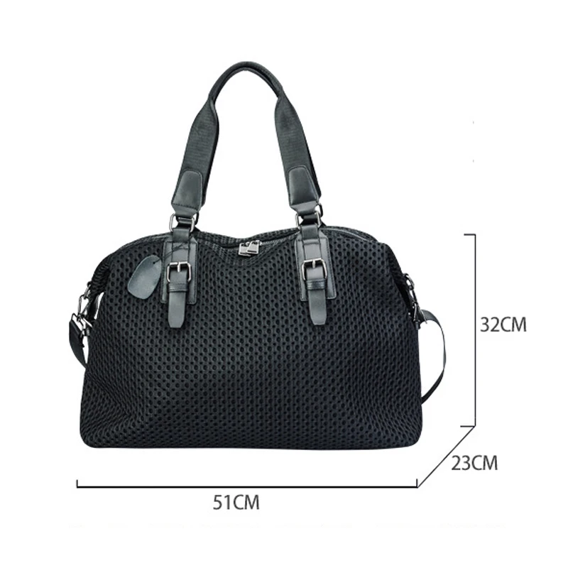 

New Simple Nylon Mesh Detachable Shoulder Strap Messenger Bag Black Large Capacity Duffel Travel Bag, 2 colors