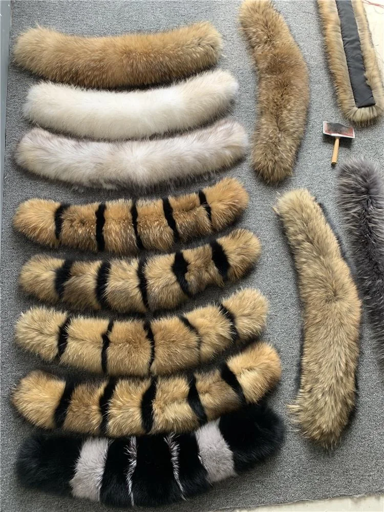 
Real fluffy Natural Raccoon fox Fur Collars and Fur Trim Scarf wrap For Women Men Down Jacket Parka coat 