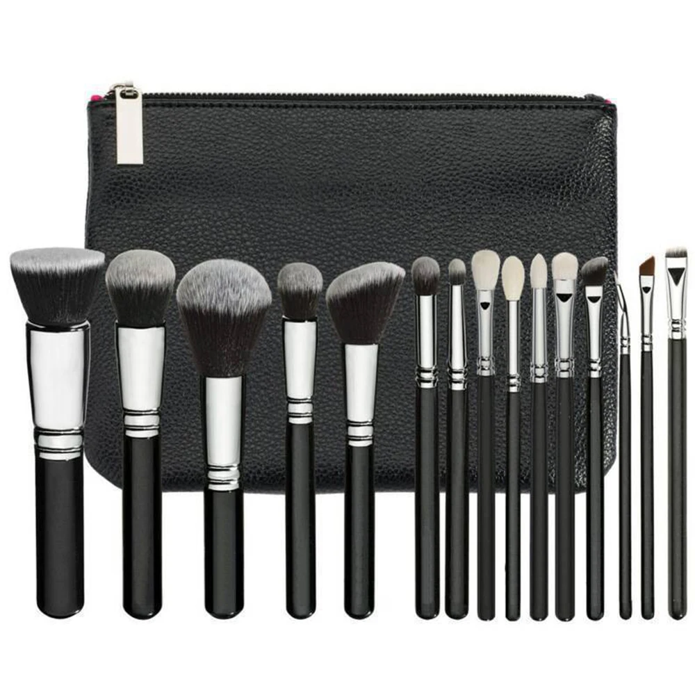 

Free Sample 15pcs makeup brushes private label custom full set of black brown pink factory direct sales make up brush pouch
