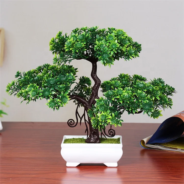 

E-3050 Home Table Decorations Artificial Plant In Pot Chinese Guest-greeting Pine, 2 color