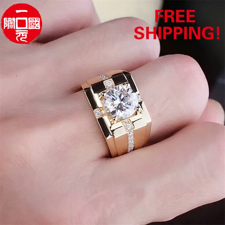

Gold-plated domineering men's diamond engagement gold ring with 2 color