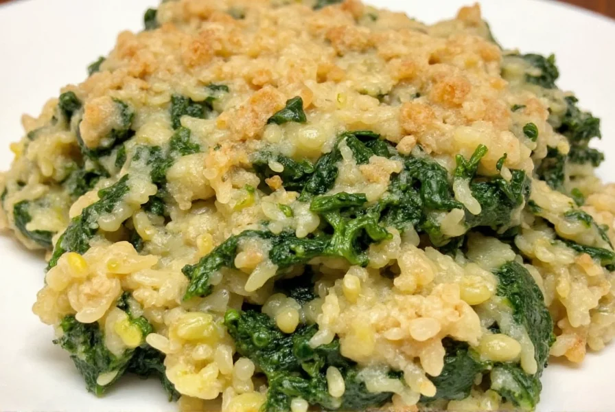 Spinach and rice casserole in oven dish