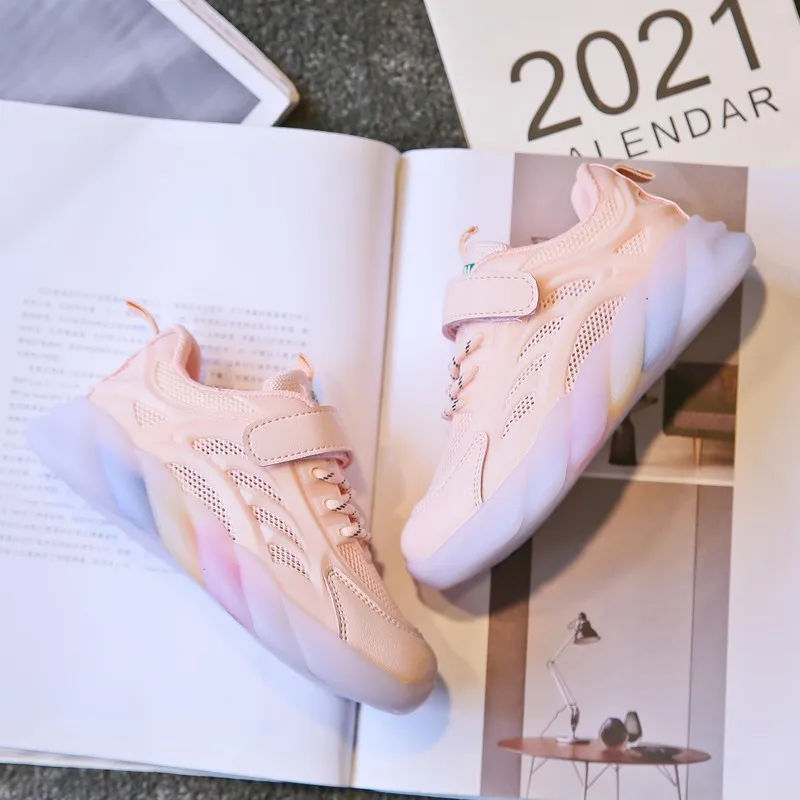 

Style Children's Mesh Sneakers 2021 Spring Autumn New Lightweight Flat Bottom Boys Girls Breathable Kids Sport Running Shoes
