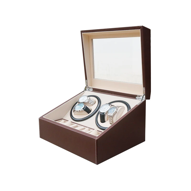 

Wholesale Automatic Luxury Leather Watch Winder 4 Slot and Safe Jewelry Box Motor Display 4 Watches Storage Box