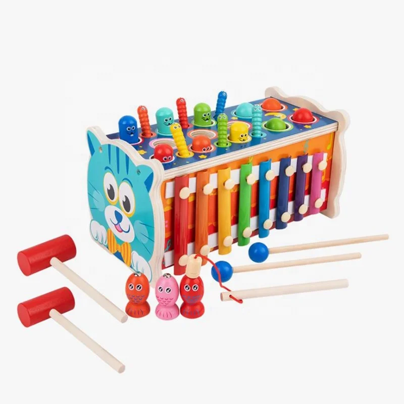 

Multifunction 7 In 1 kids toy Poke A Mole fishing catching wooden toy whack-a-mole xylophone musical toy