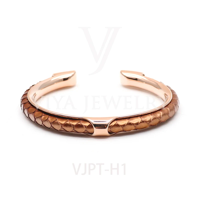 

Luxury Genuine Python Leather With 316L Stainless Steel Real Gold Plated Bangle