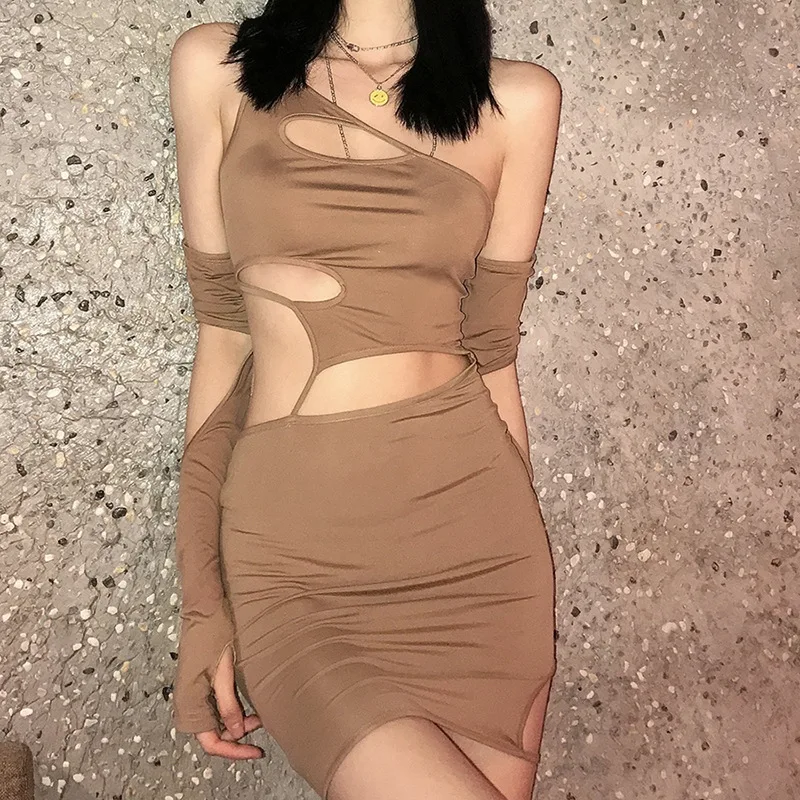 

2021 summer new women's dress solid color slim body wrap buttock sexy back hanging neck dress female
