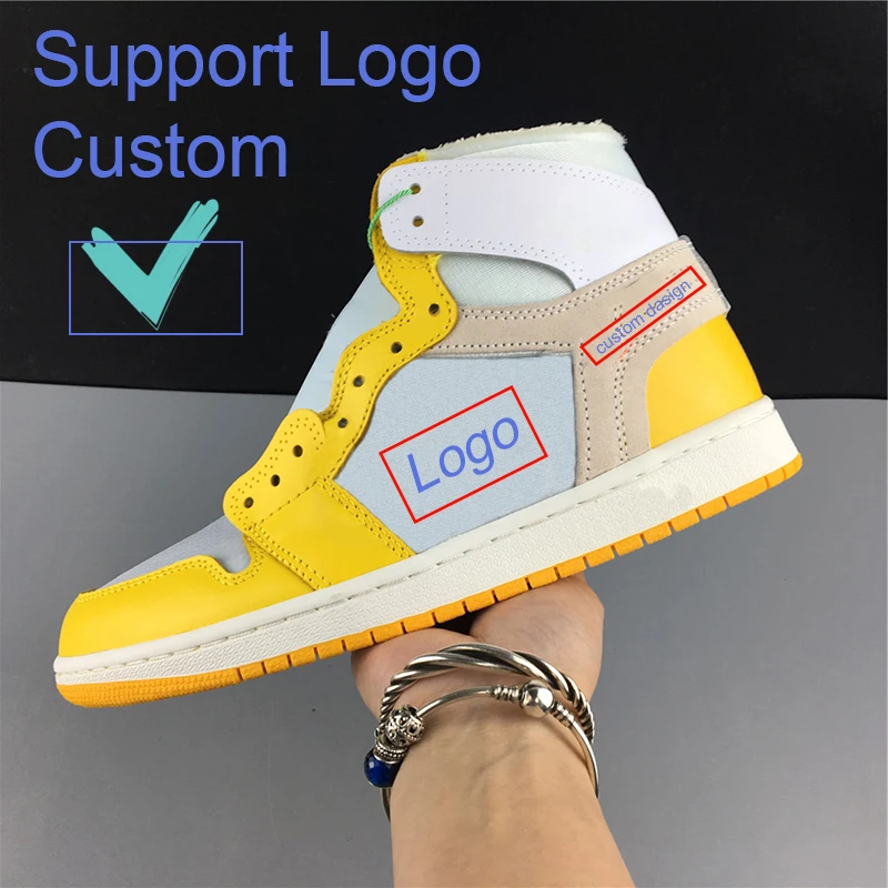 

Drect Deal OEM Logo NRG Retro 1s white and yellow joint name Chicago Basketball Shoes for Men Chaussure Homme EU 36-45