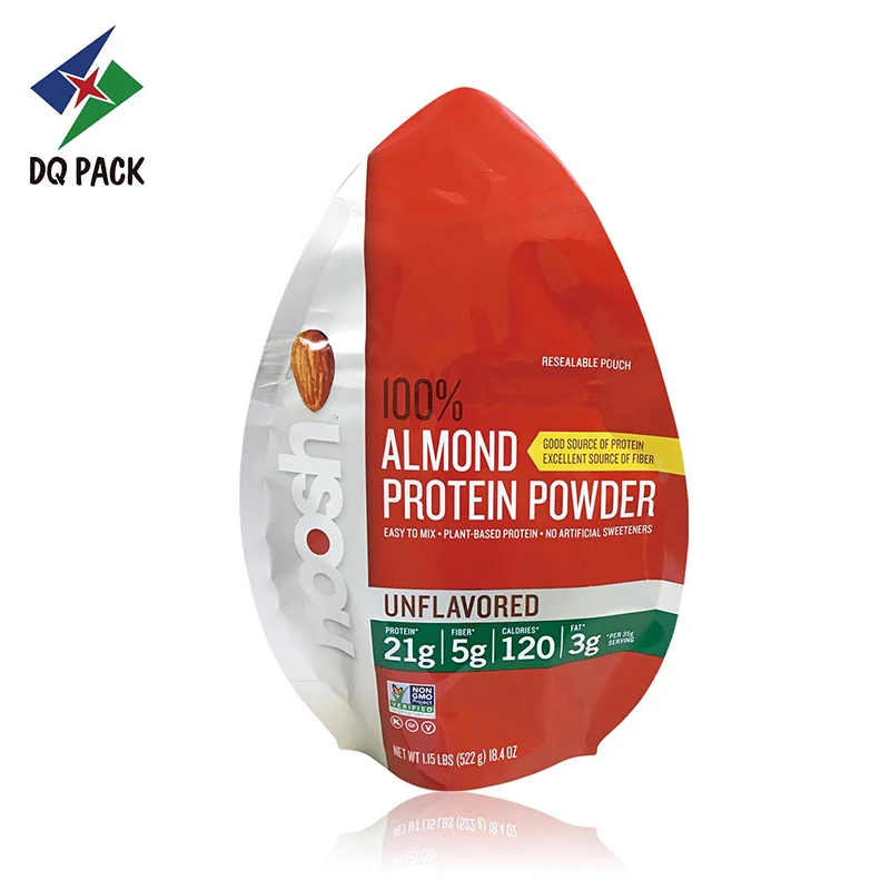 Almond protein powder bag with pocket zipper , UV coating printing doypack for food packaging