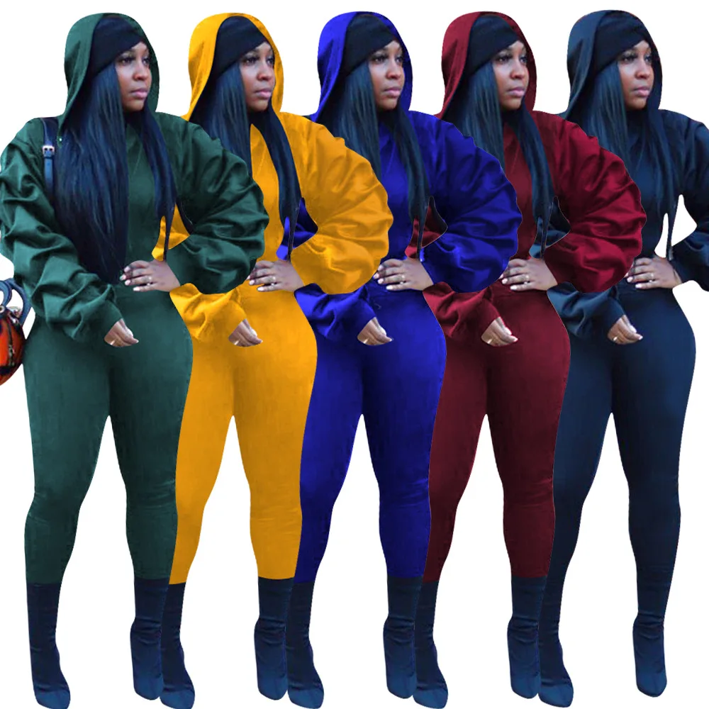 

Latest Women Winter Pullover Clothes Puff Sleeve Blouses Outfits 2 Piece Joggers Sportswear Tracksuit Hoodie Set