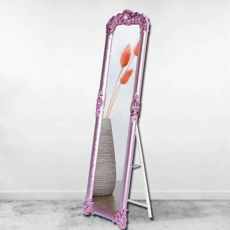 

Customized Bedroom Decorative Floor Led Standing Mirror Wheels Wooden Framed Full Body Mirror With Wheels