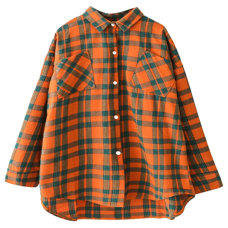 

Spring Autumn Teenage Cotton Full Sleeve Fashion Plaid Girls Shirt Casual Big Kid Long Clothes, As picture