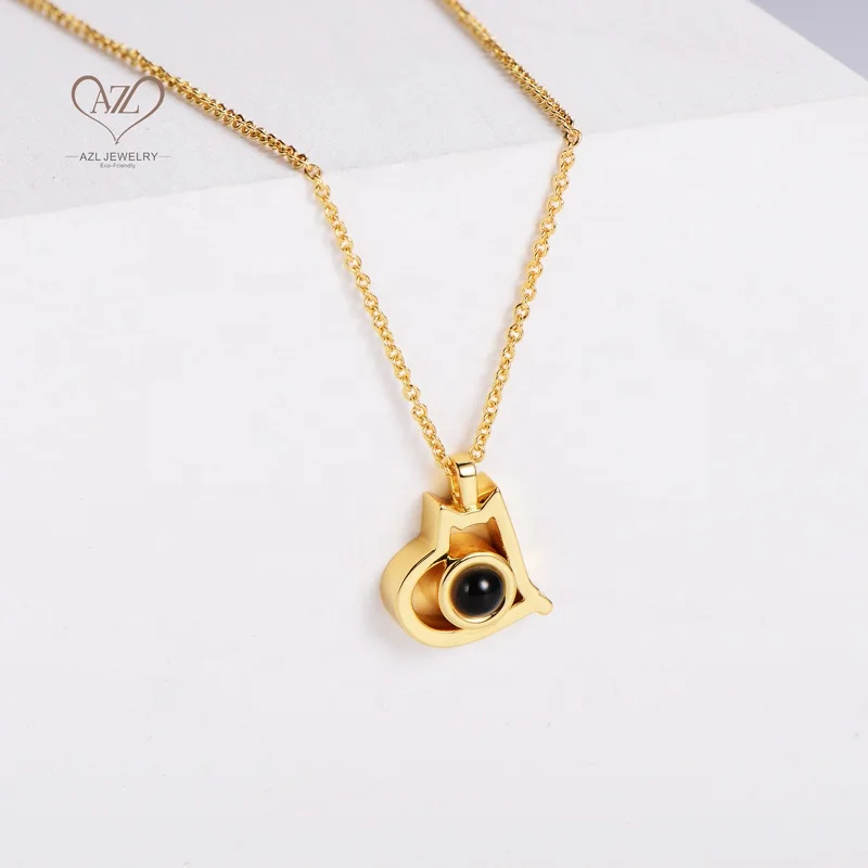 

Aizhilin Colar Statement Gold Plated Brass Cute Cat Blessed Photo Projection Customize Necklace Jewelry For Women, Gold/rose gold/silver