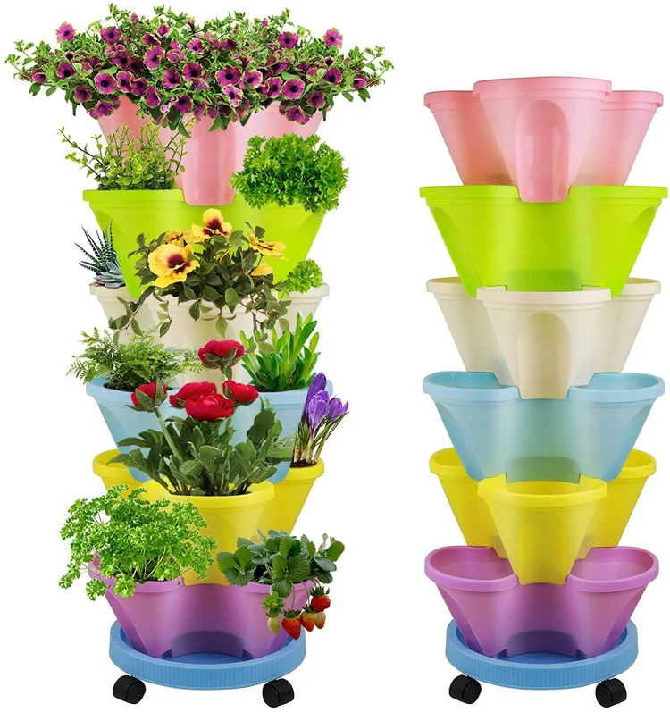 

Stackable Bonsai Flowerpots Balcony Flower Pot Sets Plastic Colored Pots High Quality Indoor Flower Pots Set, Picture