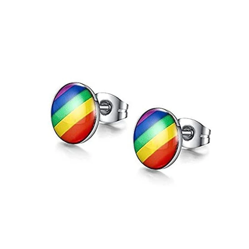 

2021 Hot Sale Stainless Steel Fashion Rainbow Ear Stud Earring for Gay & Lesbian Pride Earrings, Picture shows