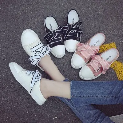 

HLS152 new fashion women canvas flat shoes women casual walking shoes with lace-up, White, black, pink