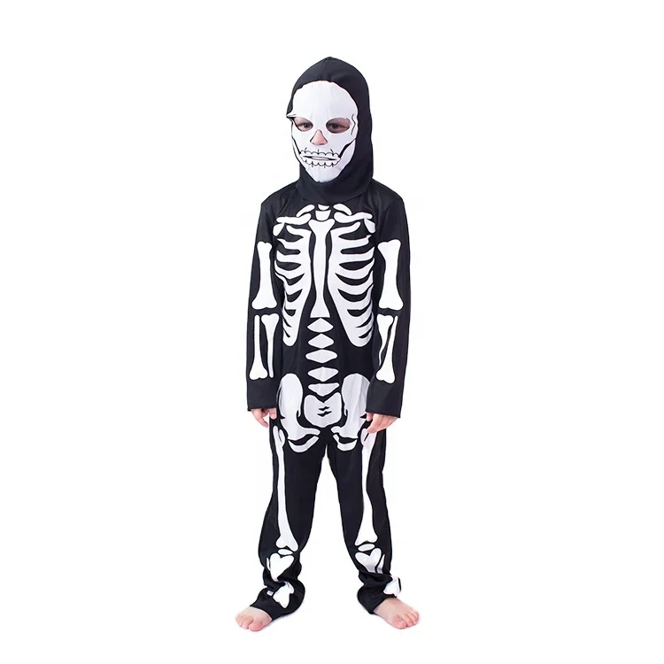 

Halloween Skeleton Costume  Skull Bones Jumpsuit Child Scary Ghost Outfit Cosplay Party Dress Up With Mask, As picture