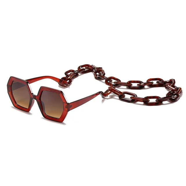 

Fashion Polygon Women Chain Sunglasses Chain Decoration Eyewear Men Square Sun Glasses Shades Female Oculos De Sol, Colors