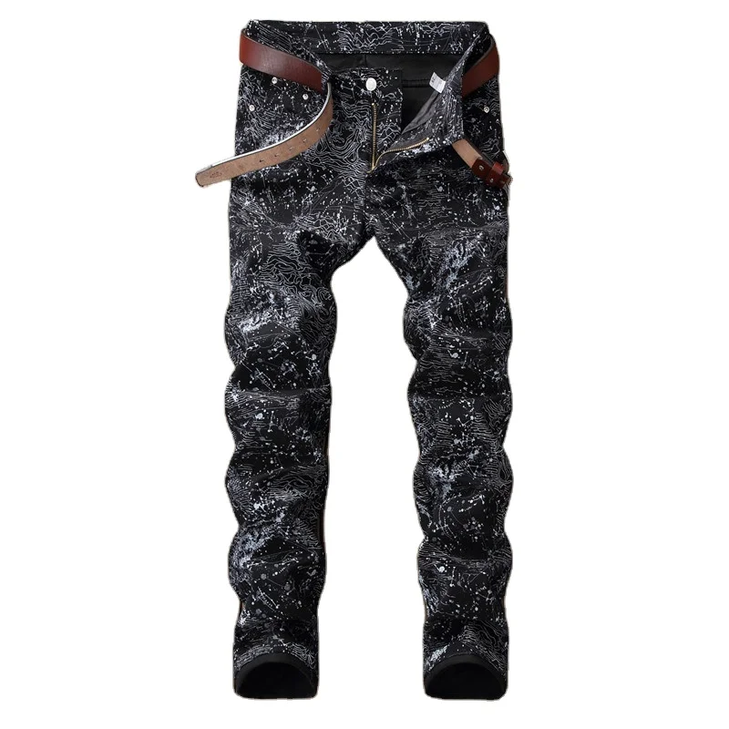 

Slim Men'S Jeans Black Denim Pants Stacked Jeans Men Printed Joggers Mens Trousers Jeans