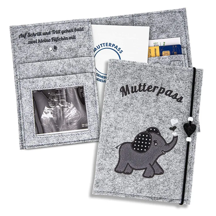 

Mutterpass maternity pass cover German felt mother passport cover organizer for ultrasound image vaccination certificate, Grey